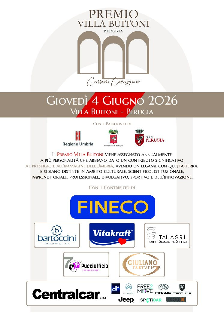 PREMIO VILLA BUITONI – CARRIERE CORAGGIOSE IL 4 GIUGNO 2026 A PERUGIA