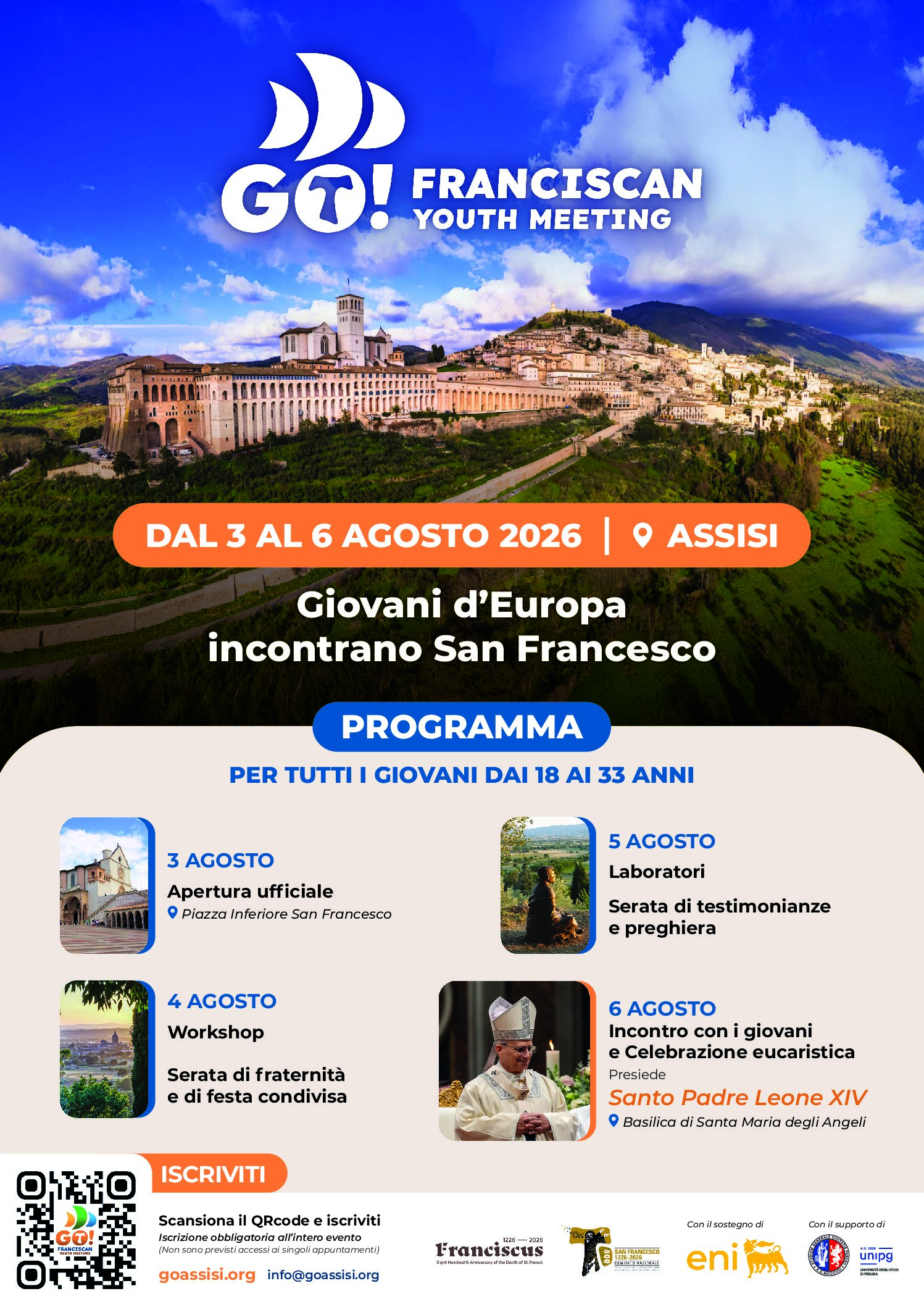 Assisi si prepara ad accogliere più di 2.500 giovani da tutta Europa e dal mondo. Il 6 agosto l’incontro con Papa Leone XIV